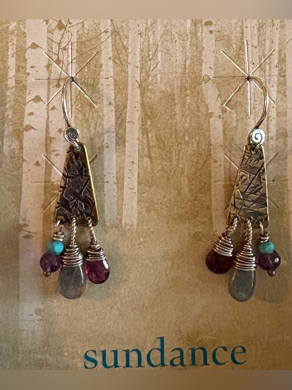 Unique Sundance Mixed Metal & Real Gemstone Dangle Earrings